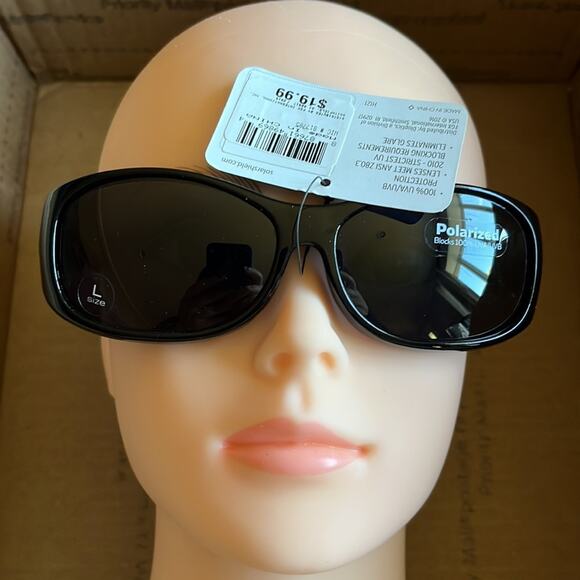Solar Shield Fits Over Polarized Sunglasses Black Silver L - Picture 2 of 9
